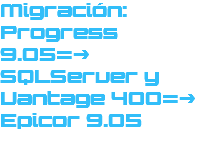 Migración: Progress 9.05=> SQLServer y Vantage 400=> Epicor 9.05
